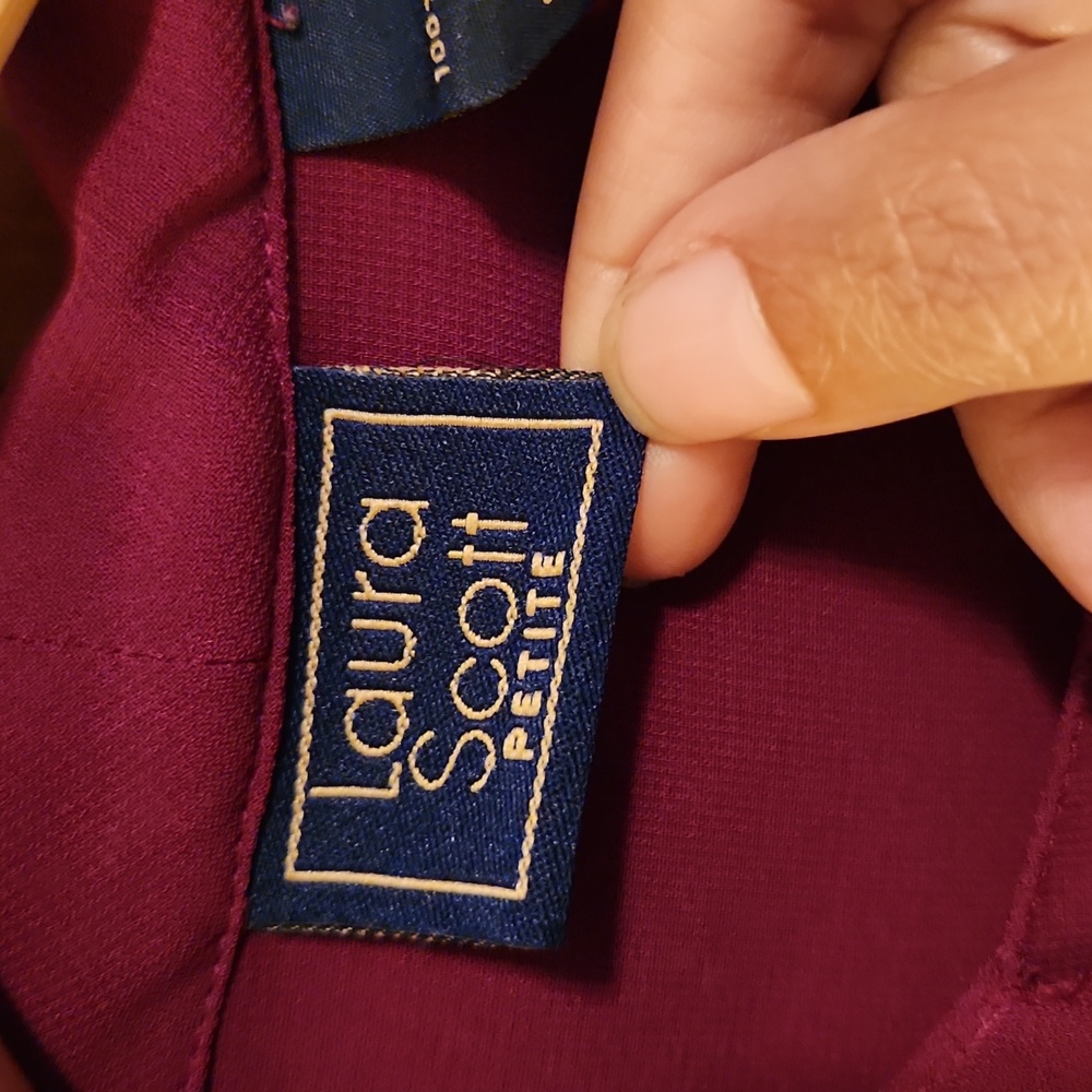 Laura Scott Burgundy Women's Blouse with Tie Detail - Picture 3 of 7